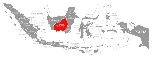 Zentrales kalimantanrot auf der indonesischen Karte hervorgehoben — Stockfoto