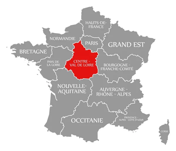 Merkez - Fransa haritasında Val de Loire kırmızısı vurgulandı — Stok fotoğraf