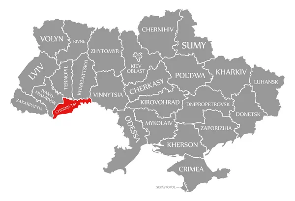 Csernyivci piros kiemelte a térképen az Ukrajna — Stock Fotó
