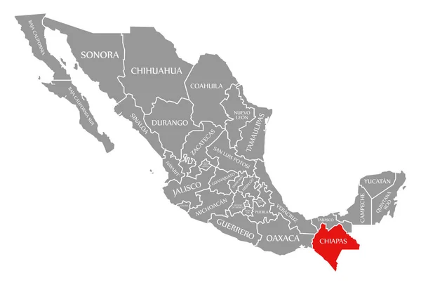 Chiapas rood gemarkeerd op kaart van Mexico — Stockfoto