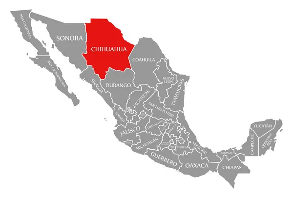 Chihuahua rojo resaltado en el mapa de México — Foto de Stock