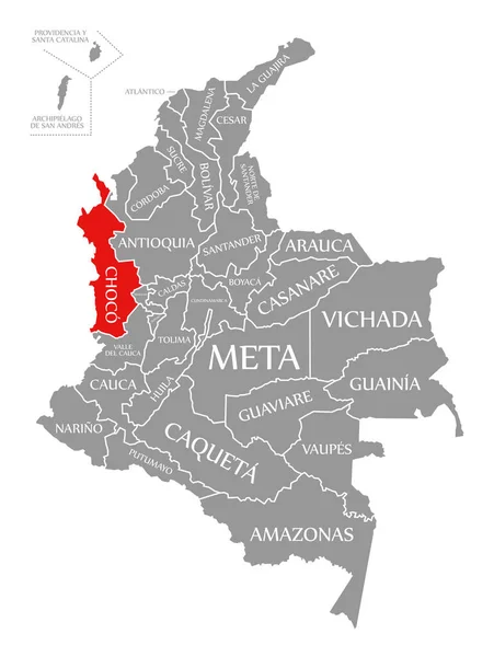 Choco rojo resaltado en el mapa de Colombia — Foto de Stock