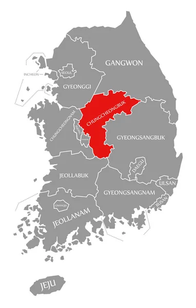Chungcheongbuk κόκκινο τονίζεται στο χάρτη της Νότιας Κορέας — Φωτογραφία Αρχείου