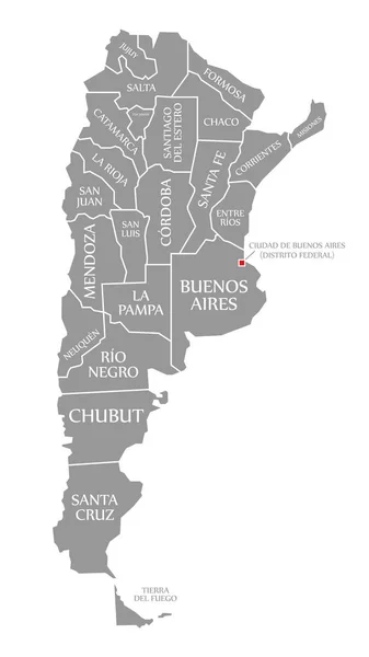 Ciudad de buenos aires rot hervorgehoben in der Karte von Argentinien — Stockfoto