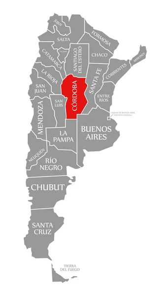 Cordoba rood gemarkeerd in kaart van Argentinië — Stockfoto