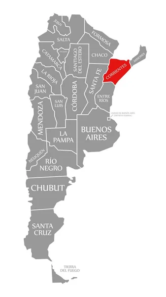 Corrientes rot hervorgehoben in der Karte von Argentinien — Stockfoto