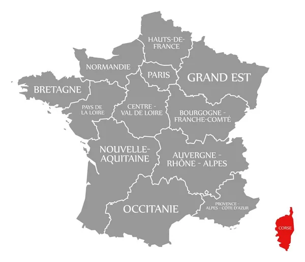 Fransa haritasında Corse kırmızısı vurgulandı — Stok fotoğraf