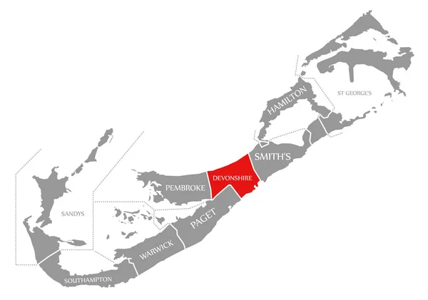Devonshire rot in der Karte von Bermuda hervorgehoben — Stockfoto