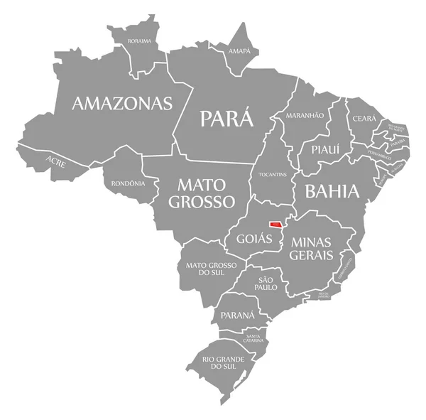 Distrito Federal κόκκινο τονίζεται στο χάρτη της Βραζιλίας — Φωτογραφία Αρχείου