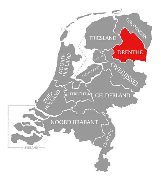 Drenthe rojo resaltado en el mapa de Países Bajos — Foto de Stock