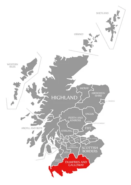 Dumfries y Galloway rojo destacados en el mapa de Escocia Reino Unido — Foto de Stock