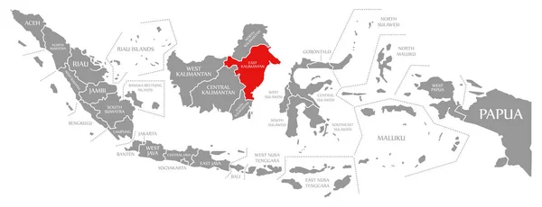 East Kalimantan red highlighted in map of Indonesia — Stock Photo, Image