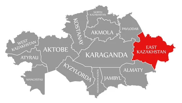 Oost-Kazachstan rood gemarkeerd in kaart van Kazachstan — Stockfoto