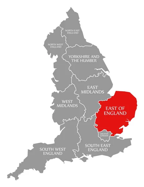 イングランドの東イギリスの地図で強調表示された赤 — ストック写真