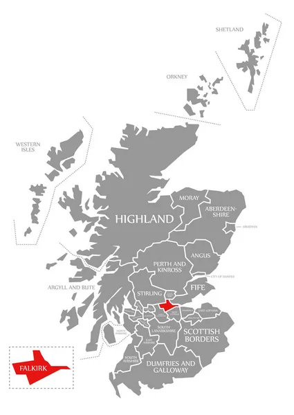 Falkirk rojo destacado en el mapa de Escocia Reino Unido — Foto de Stock