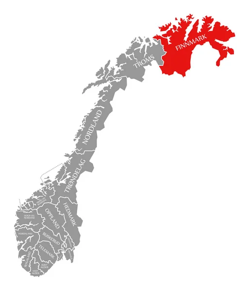 Finnmark rosso evidenziato nella mappa di Norvegia — Foto Stock