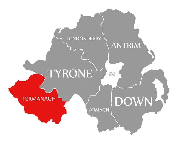 Fermanagh red highlighted in map of Northern Ireland — 图库照片