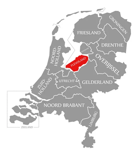 Flevoland červená zvýrazněná na mapě Holandska — Stock fotografie