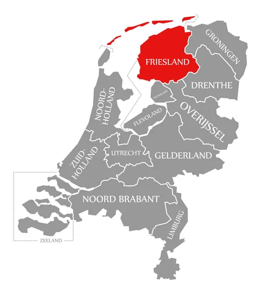 Friesland κόκκινο τονίζεται στο χάρτη της Ολλανδίας — Φωτογραφία Αρχείου