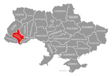 Ukrayna haritasında Ivano Frankivsk kırmızısı vurgulandı