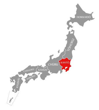 Japon haritasında Kanto kırmızısı vurgulandı