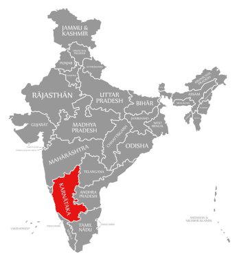 Hindistan haritasında Karnataka kırmızısı vurgulandı