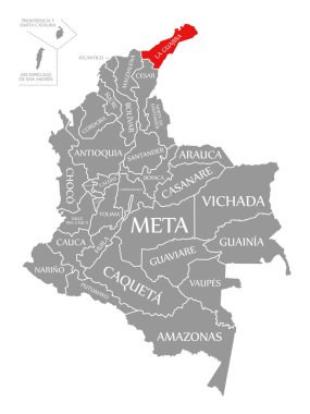 Kolombiya haritasında La Guajira kırmızısı vurgulandı