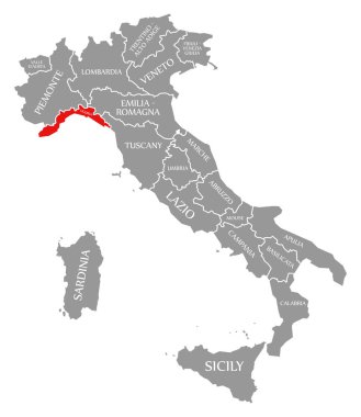 İtalya haritasında Liguria kırmızısı vurgulandı