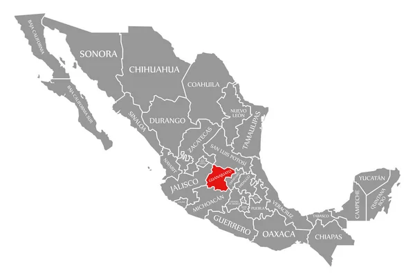 Guanajuato rood gemarkeerd op kaart van Mexico — Stockfoto