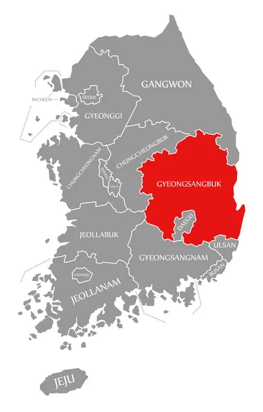 Красный Кёнсангбук выделен на карте Южной Кореи — стоковое фото