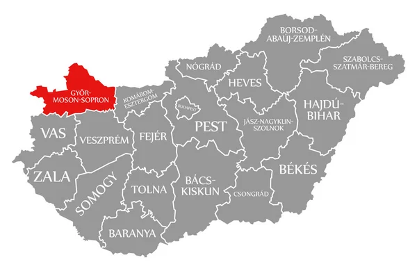 Gyor-Moson-Sopron rosso evidenziato nella mappa di Ungheria — Foto Stock