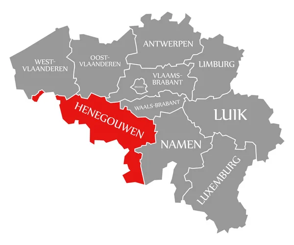 Hainaut rot auf der belgischen Landkarte hervorgehoben — Stockfoto