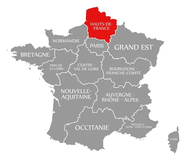 Fransa haritasında Hauts de France kırmızısı vurgulandı — Stok fotoğraf
