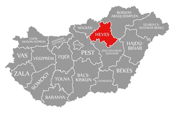 Heves rosso evidenziato nella mappa di Ungheria — Foto Stock