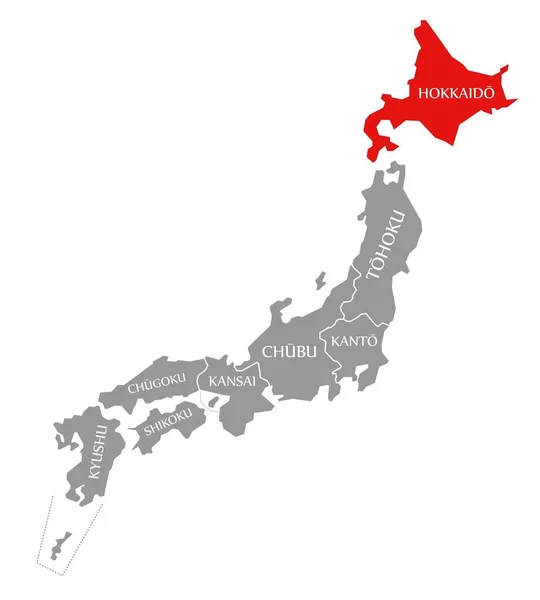 北海道赤は日本の地図で強調表示 — ストック写真