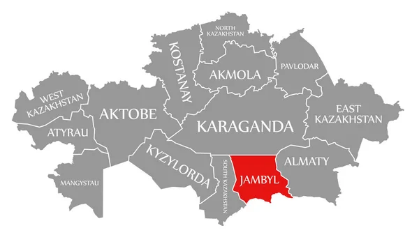 Jambyl rojo resaltado en el mapa de Kazajstán — Foto de Stock