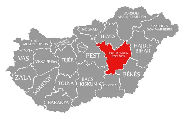 Jasz-Nagykun-Szolnok rosso evidenziato nella mappa di Ungheria — Foto Stock