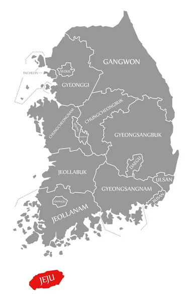 済州赤は韓国の地図で強調表示 — ストック写真