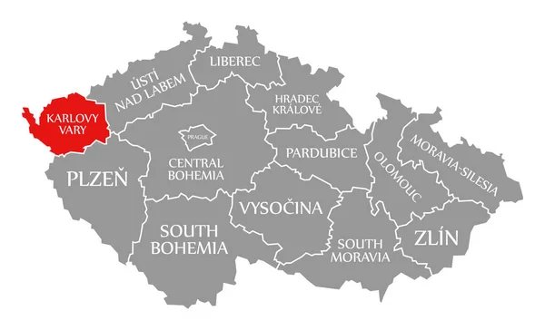 Червоний колір Карлових Варів на карті Чеської Республіки. — стокове фото