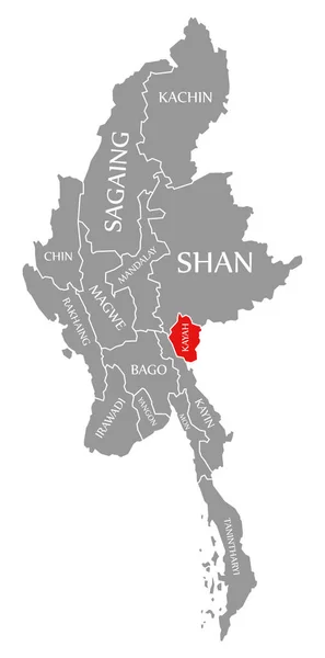 Kayah rood gemarkeerd in kaart van Myanmar — Stockfoto