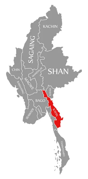 缅甸地图中突出显示的克伦族红色 — 图库照片