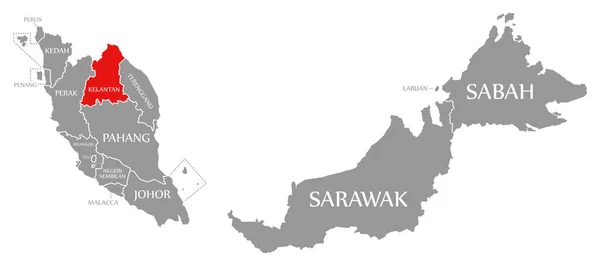 ケルタンレッドはマレーシアの地図で強調表示 — ストック写真