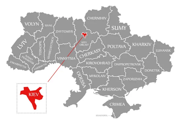 Kiev rood gemarkeerd in kaart van de Oekraïne — Stockfoto