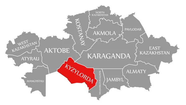 Kyzylorda red highlighted in map of Kazakhstan — 图库照片