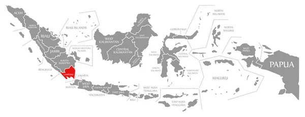 Lampung red highlighted in map of Indonesia — Stock Photo, Image