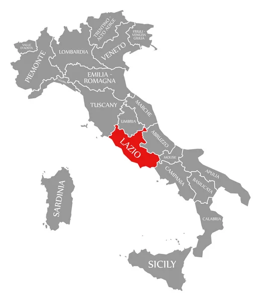 Lazio vermelho destaque no mapa de Itália — Fotografia de Stock