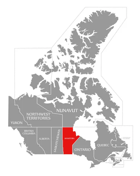 Червоний колір Манітоби на карті Канади. — стокове фото