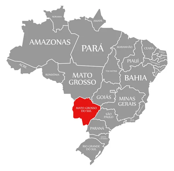 Mato Grosso do Sul rosso evidenziato nella mappa di Brasile — Foto Stock