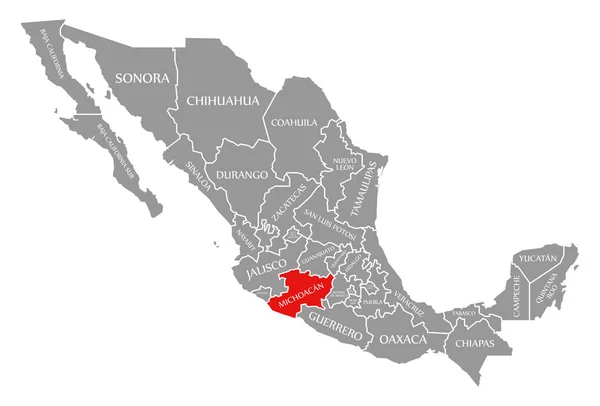 Michoacán rojo resaltado en el mapa de México — Foto de Stock