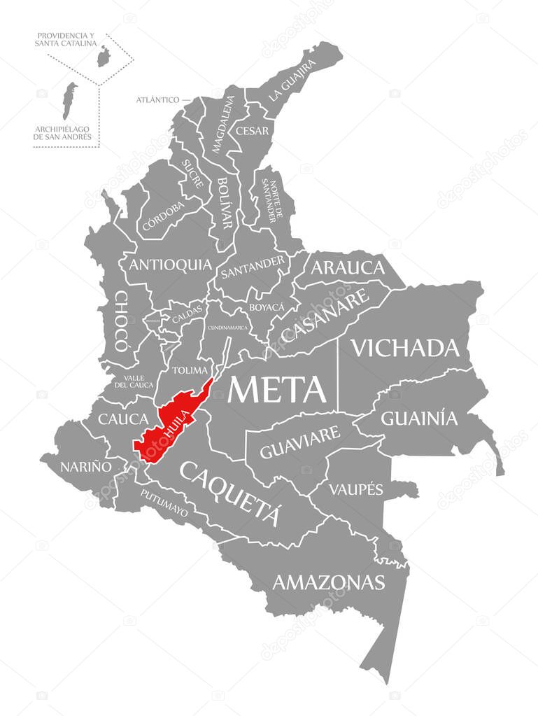 Huila red highlighted in map of Colombia